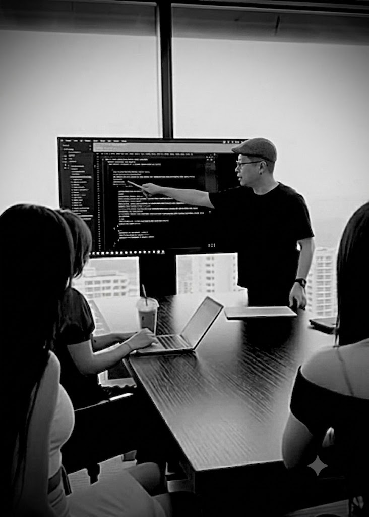 Leon Lim presenting an interactive project to his team